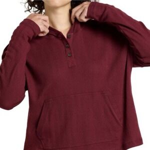Toad & Co‎ Hoodie Foothill Pointelle Large Maroon Top Organic Cotton Gorpcore
